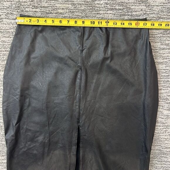 NWT Naked Wardrobe Black Faux Leather Midi Skirt 2X Front Slit - Picture 8 of 15